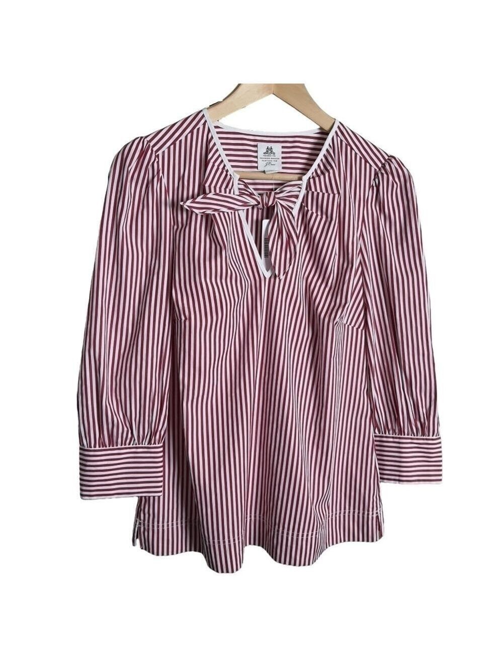 🇺🇸 J. Crew Striped Top Cotton Long Sleeve Cuffed Red White Stripe
